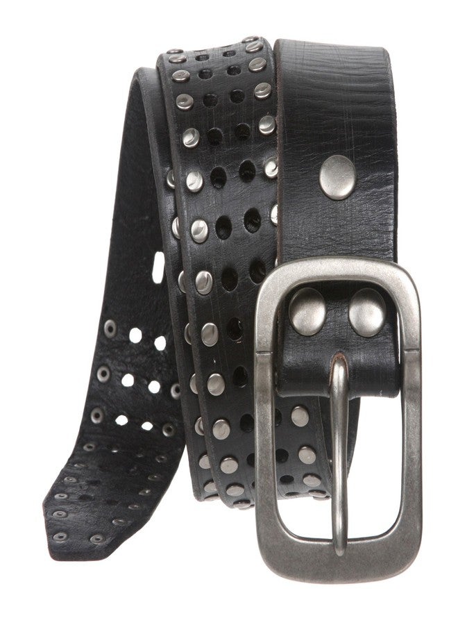 Beltiscool 1 1/2" (38 mm) Snap on Vintage Cowhide Metal Circle Studded Leather Belt, Black | 36" - Image 2